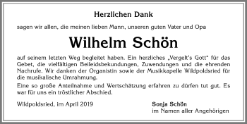 Traueranzeige von Wilhelm Schön von Allgäuer Zeitung,Kempten