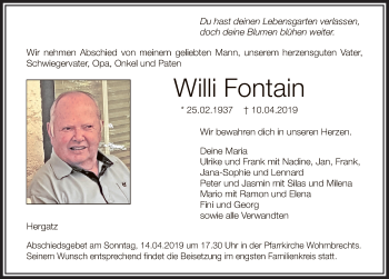 Traueranzeige von Willi Fontain von Der Westallgäuer