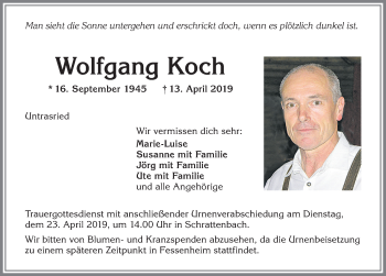 Traueranzeige von Wolfgang Koch von Allgäuer Zeitung,Kempten