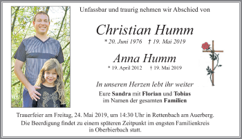 Traueranzeige von Anna Humm von Allgäuer Zeitung