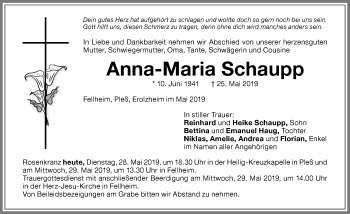 Traueranzeige von Anna-Maria Schaupp von Memminger Zeitung