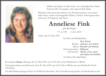 Traueranzeige von Anneliese Fink von Allgäuer Zeitung