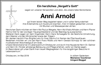 Traueranzeige von Anni Arnold von Memminger Zeitung