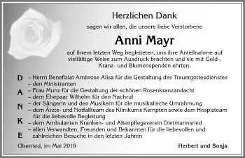 Traueranzeige von Anni Mayr von Allgäuer Zeitung,Kempten