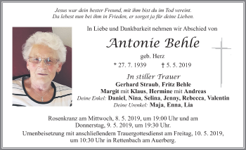 Traueranzeige von Antonie Behle von Allgäuer Zeitung