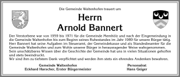 Traueranzeige von Arnold Bannert von Allgäuer Zeitung,Kempten