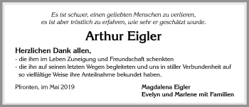 Traueranzeige von Arthur Eigler von Allgäuer Zeitung, Füssen