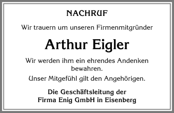 Traueranzeige von Arthur Eigler von Allgäuer Zeitung, Füssen