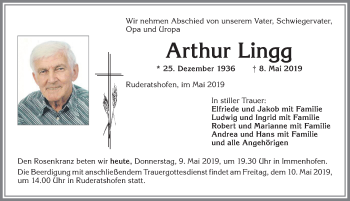 Traueranzeige von Arthur Lingg von Allgäuer Zeitung