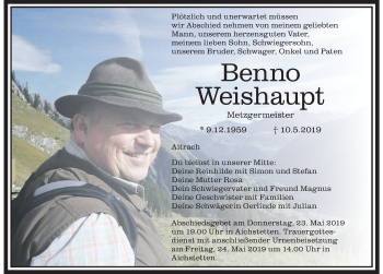 Traueranzeige von Benno Weishaupt von Memminger Zeitung