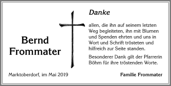 Traueranzeige von Bernd Frommater von Allgäuer Zeitung, Marktoberdorf