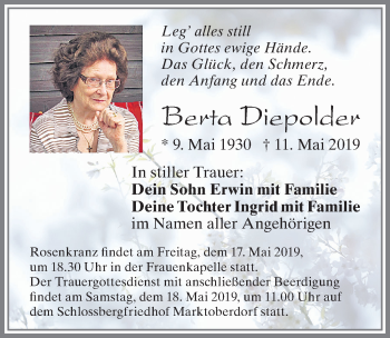 Traueranzeige von Berta Diepolder von Allgäuer Zeitung, Marktoberdorf