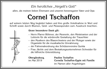 Traueranzeige von Cornel Tschaffon von Allgäuer Zeitung, Marktoberdorf