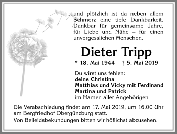 Traueranzeige von Dieter Tripp von Allgäuer Zeitung