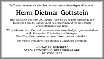 Traueranzeige von Dietmar Gottstein von Allgäuer Zeitung, Marktoberdorf