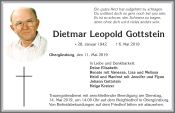 Traueranzeige von Dietmar Leopold Gottstein von Allgäuer Zeitung, Marktoberdorf