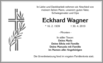 Traueranzeige von Eckhard Wagner von Allgäuer Zeitung, Füssen