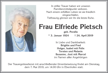 Traueranzeige von Elfriede Pietsch von Allgäuer Zeitung, Marktoberdorf