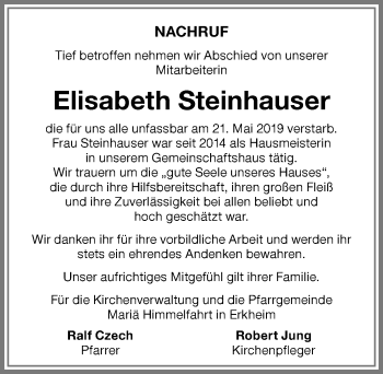 Traueranzeige von Elisabeth Steinhauser von Memminger Zeitung