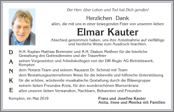 Traueranzeige von Elmar Kauter von Allgäuer Zeitung,Kempten