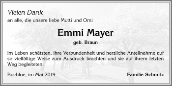 Traueranzeige von Emmi Mayer von Allgäuer Zeitung, Kaufbeuren/Buchloe