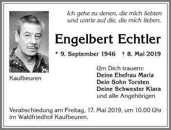 Traueranzeige von Engelbert Echtler von Allgäuer Zeitung, Kaufbeuren/Buchloe