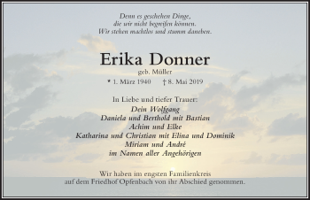 Traueranzeige von Erika Donner von Der Westallgäuer