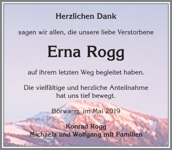 Traueranzeige von Erna Rogg von Allgäuer Zeitung,Kempten