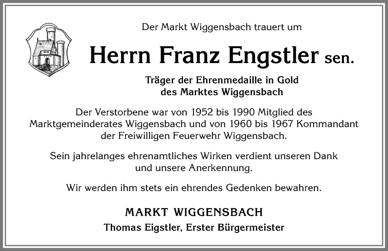  Traueranzeige für Franz Engstler vom 25.05.2019 aus Allgäuer Zeitung,Kempten