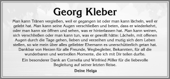 Traueranzeige von Georg Kleber von Allgäuer Anzeigeblatt