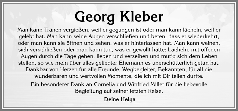  Traueranzeige für Georg Kleber vom 11.05.2019 aus Allgäuer Anzeigeblatt