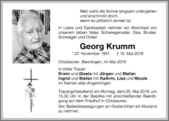 Traueranzeige von Georg Krumm von Memminger Zeitung