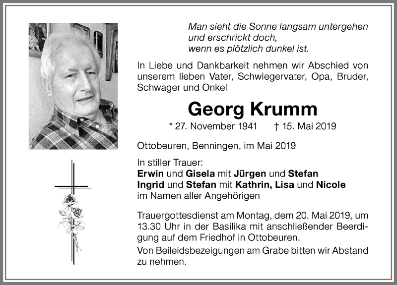  Traueranzeige für Georg Krumm vom 18.05.2019 aus Memminger Zeitung