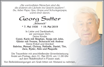 Traueranzeige von Georg Sutter von Allgäuer Zeitung, Füssen