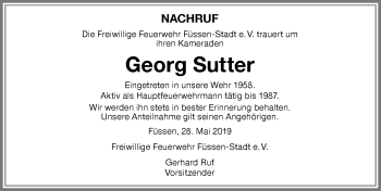 Traueranzeige von Georg Sutter von Allgäuer Zeitung, Füssen