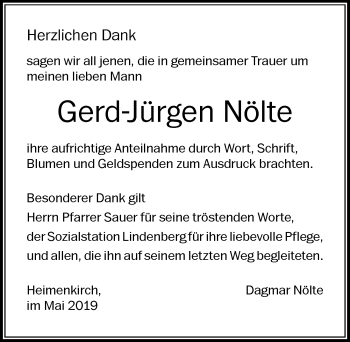 Traueranzeige von Gerd-Jürgen Nölte von Der Westallgäuer