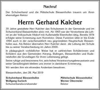 Traueranzeige von Gerhard Kalcher von Allgäuer Zeitung, Marktoberdorf