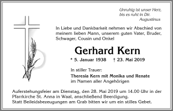 Traueranzeige von Gerhard Kern von Allgäuer Zeitung