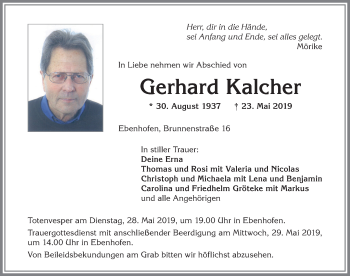 Traueranzeige von Gerhard Klacher von Allgäuer Zeitung, Marktoberdorf