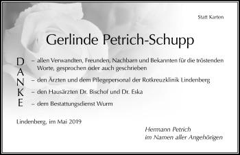 Traueranzeige von Gerlinde Petrich-Schupp von Der Westallgäuer