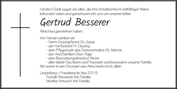 Traueranzeige von Gertrud Besserer von Der Westallgäuer