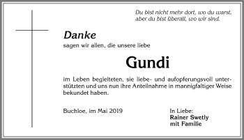 Traueranzeige von Gundi  von Allgäuer Zeitung, Kaufbeuren/Buchloe