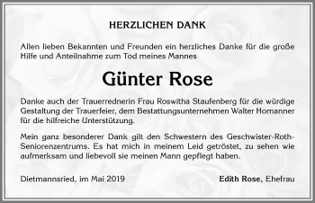 Traueranzeige von Günter Rose von Allgäuer Zeitung,Kempten
