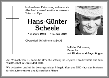 Traueranzeige von Hans-Günter Scheele von Allgäuer Anzeigeblatt