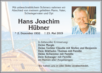 Traueranzeige von Hans Joachim Hübner von Allgäuer Zeitung,Kempten