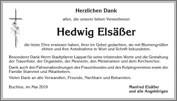 Traueranzeige von Hedwig Elsäßer von Allgäuer Zeitung, Kaufbeuren/Buchloe