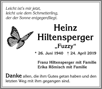 Traueranzeige von Heinz Hiltensperger von Allgäuer Zeitung, Füssen