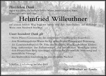 Traueranzeige von Helmfried Willeuthner von Der Westallgäuer