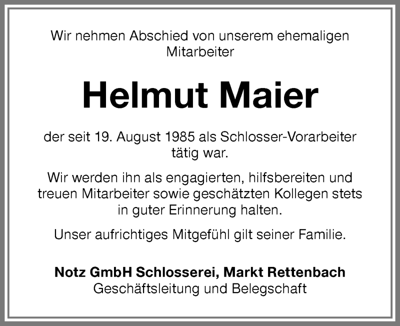  Traueranzeige für Helmut Maier vom 17.05.2019 aus Memminger Zeitung