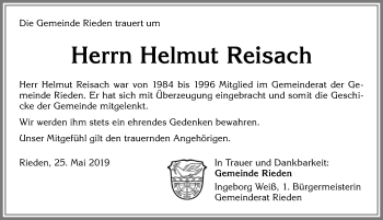 Traueranzeige von Helmut Reisach von Allgäuer Zeitung, Kaufbeuren/Buchloe